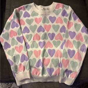 H&M Kids Heart Pattern Sweatshirt - White, Pink, Purple, Green